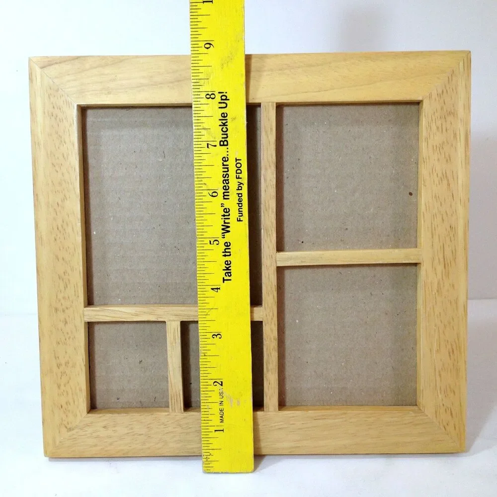 Vintage 9 x 9 Natural Wood Picture Frame Stand or Hang Holds 5 Photos